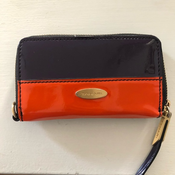 Tahari orange and blue small zippered wallet travel passport - Picture 1 of 16